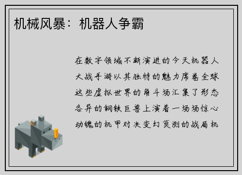 机械风暴：机器人争霸